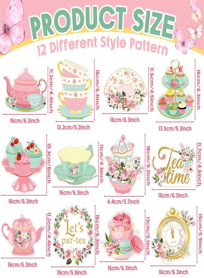 Spakon 72pcs Tea Party Decoration Spring Floral Tea Time Hanging Swirls Decoration Teacup, Cupcake, Teapot Ceiling Decoration for Mother's Day Wedding Princess Birthday Talking Party Favor - Image 2